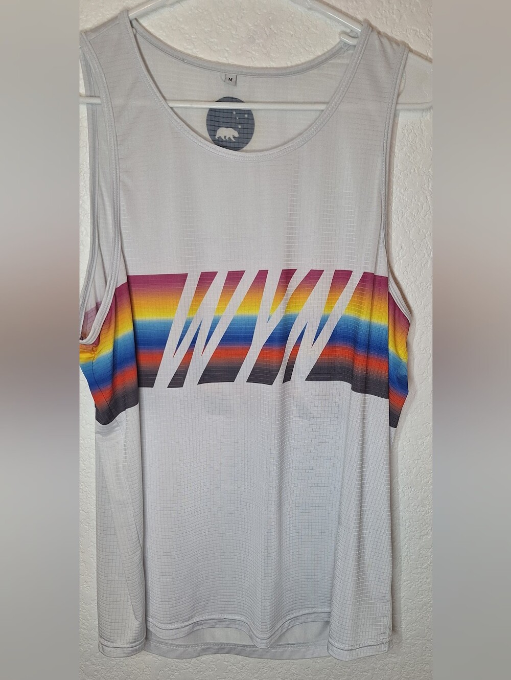 WYN Republic Men's White Rainbow Stripe Performance Running Tank Top - Size M